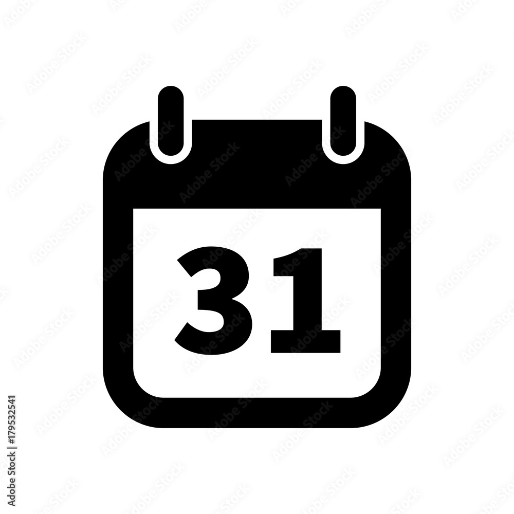 Simple black calendar icon with 31 date isolated on white Simple black calendar icon with 31 date isolated on white