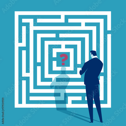 Challenge. Businessman looking at white labyrinth. Business concept illustration