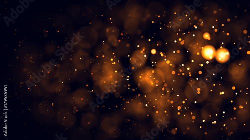 Gold abstract bokeh background. real backlit dust particles with real lens flare. photo