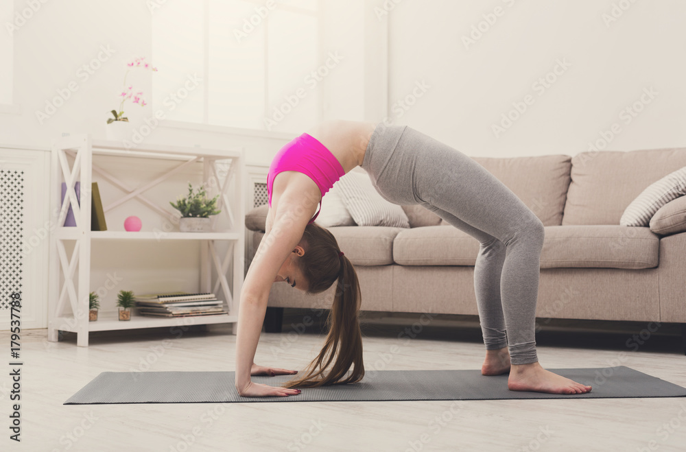 Woman training yoga in table top pose. Woman training yoga in table top pose.