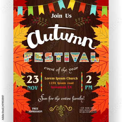 Autumn festival poster template with text customized for invitation for celebration.