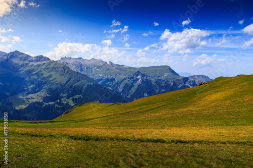 Stunning landscape in Bernese Alps in summer with lot of copy space. Lauterbrunnen, Bernese Oberland, Switzerland