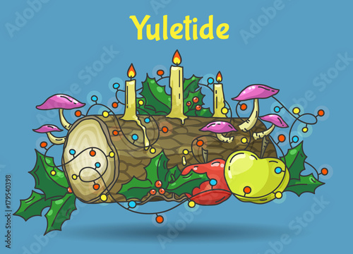Traditional Yule Log, color hand drawn vector illustration