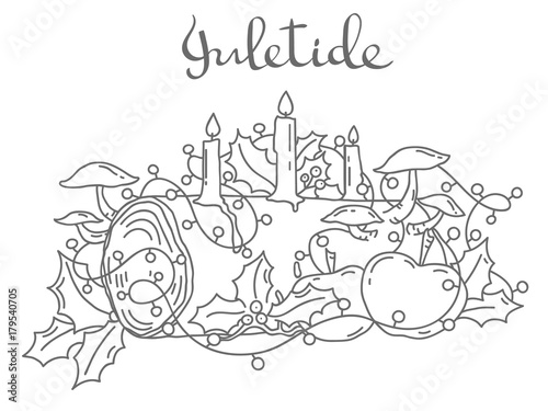 Traditional Yule Log, hand drawn outline vector illustration
