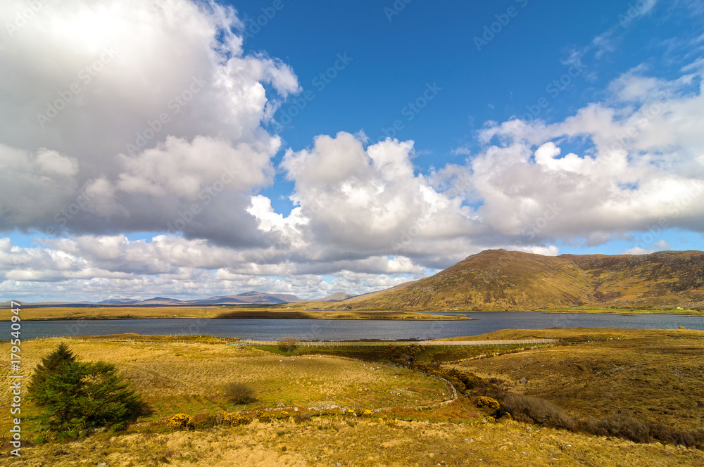 scenic nature connemara landscape from the west of ireland. epic irish rural countryside from county galway along the wild atlantic way