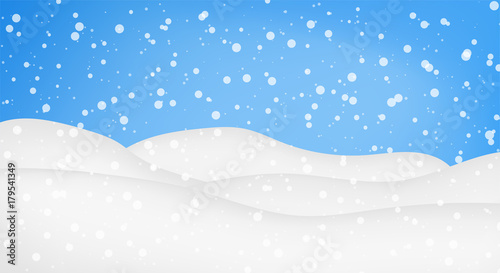Winter scene on blue sky with snow.