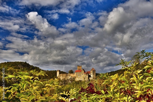 Beautiful autumn landscape in Austria with a nice old Hardegg castle. HDR photography.
