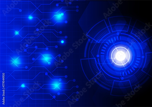 Vector technology illustration, Digital circuit board and glowing light on dark background