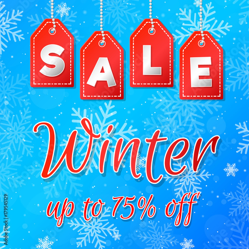 Winter Sale - banner with glossy background with snowflakes. Vector.