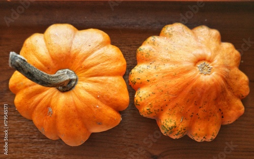 decorative pumpkins on the window photo