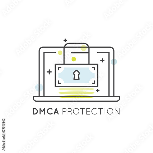 Vector Icon Style Illustration Logo Set of Concepts of Digital Law and Copyright Signs for Web and Mobile, Patent, DMCA  Protection and Online Privacy