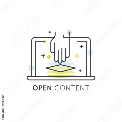 Vector Icon Style Illustration Logo Concept of Digital Law and Copyright, Open Content for Everyone, Free Data