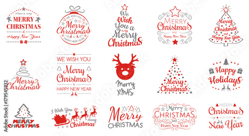 Merry Christmas and Happy New Year - collection of typography. Vector.