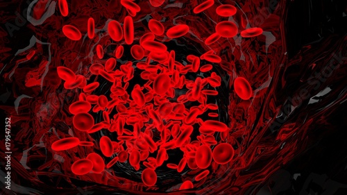 Red blood cells in transparent blood vessel.