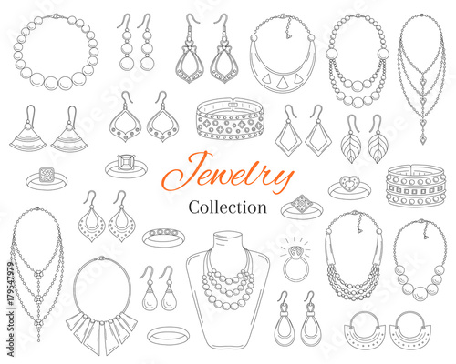 Fashionable jewelry collection, vector hand drawn doodle illustration. photo
