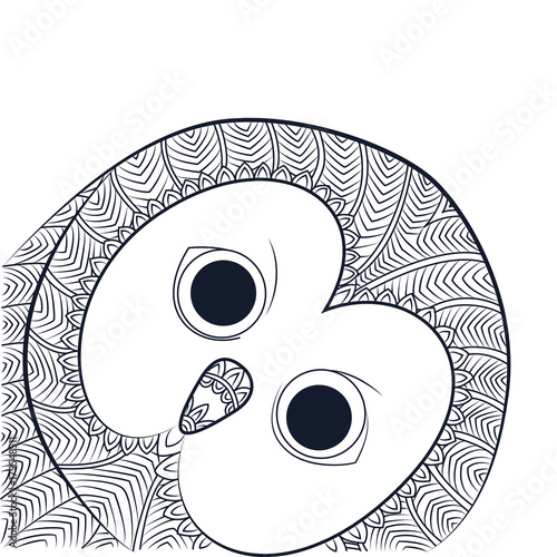 Doodle owl head. Night bird Zen Tangle.