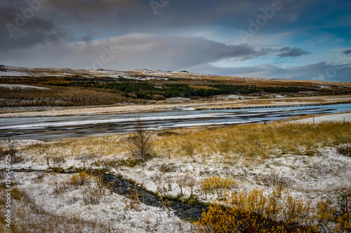 Winter in the mountains. Christmas landscape on a sunny morning.