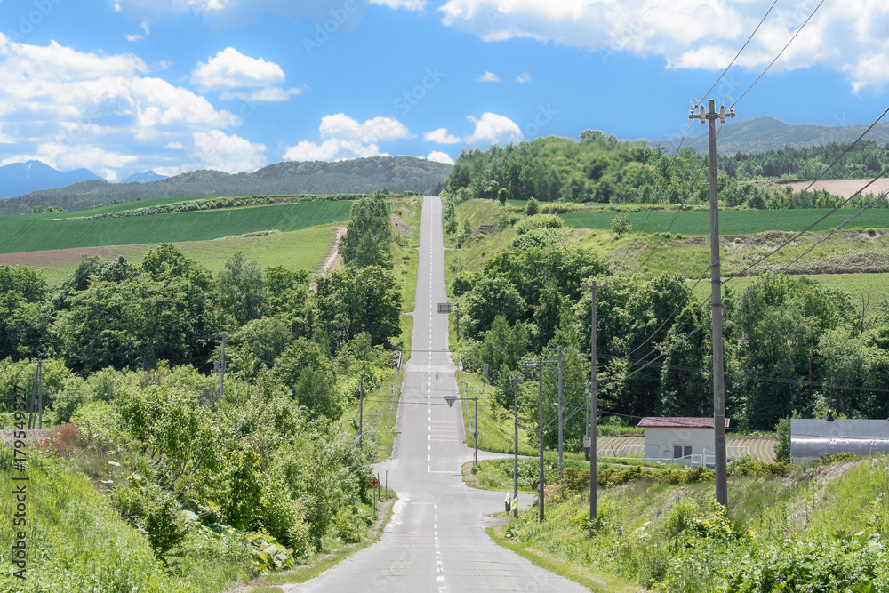 晴れたひのジェットコースターの道 / 北海道 美瑛町のイメージ