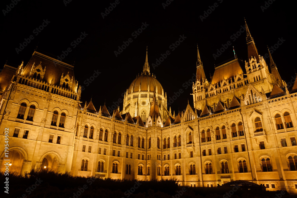 Hungarian Parliament Building at Night in Budapest