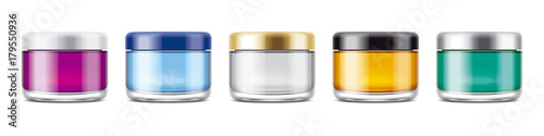 Clear Jar Mockup for Cosmetic Cream or Gel. Transparent Jars Set.