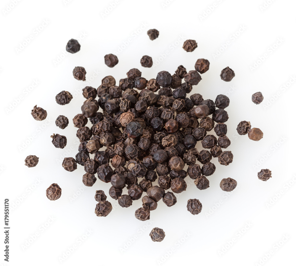 Heap of black pepper corns isolated on white background Heap of black pepper corns isolated on white background