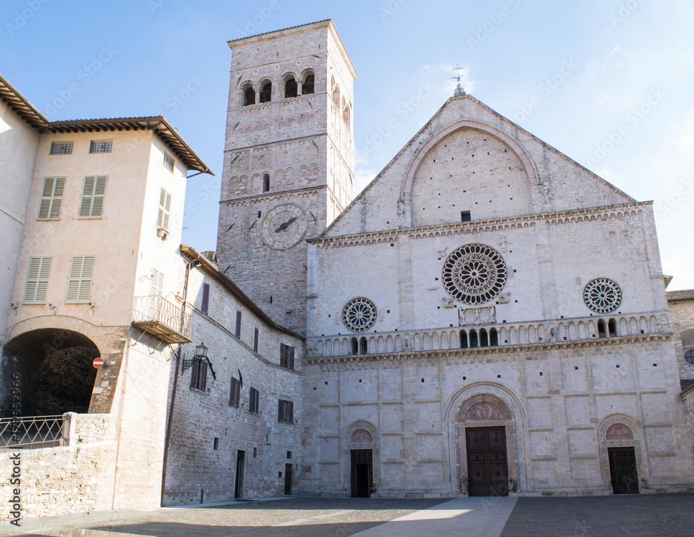 The Cathedral of San Rufino in the historic old town of Assisi, Umbria, Italy
