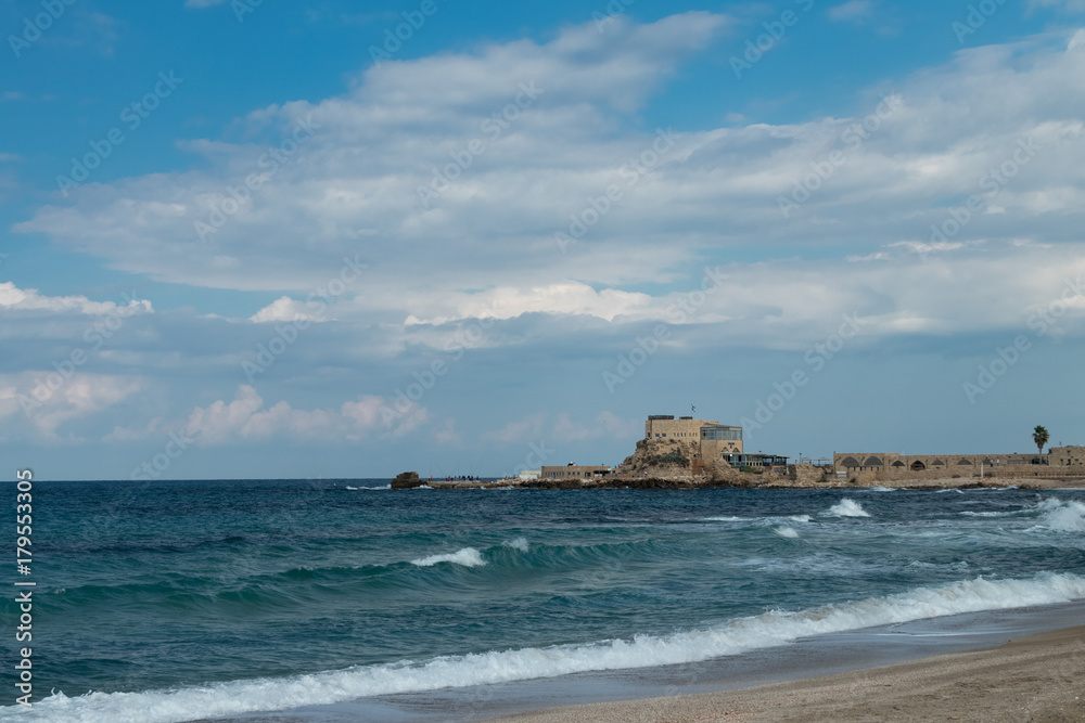 Cesarea Harbor, seaview, Mediterranean, November Cesarea Harbor, seaview, Mediterranean, November