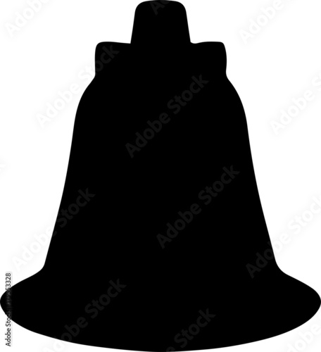 A black and white silhouette of a large bell