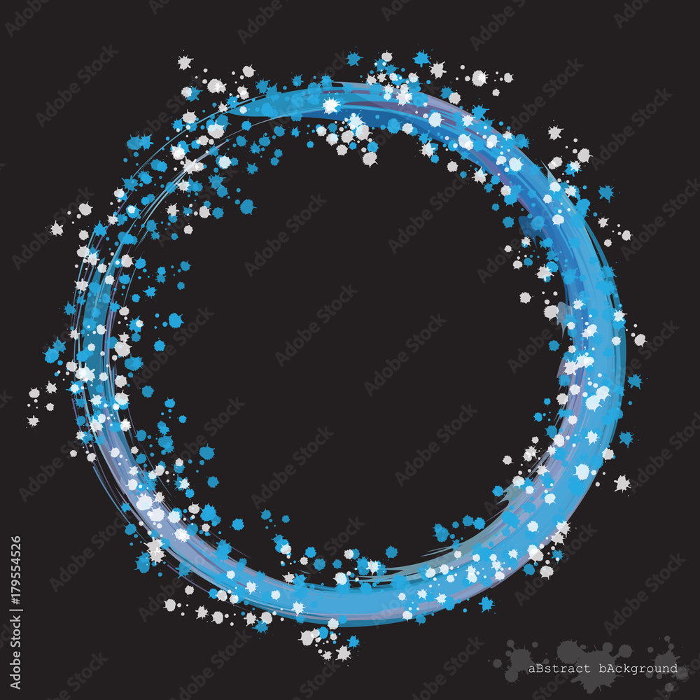 Circle with colorful spots and sprays on a black used to website template or texture background. Abstract art water color vector design.