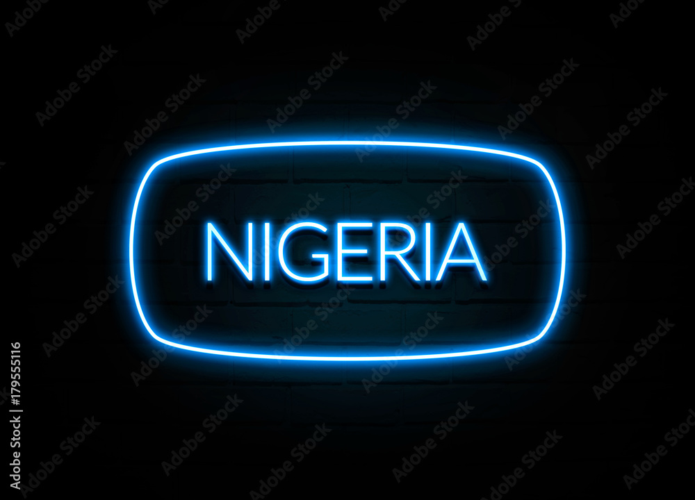 Nigeria  - colorful Neon Sign on brickwall