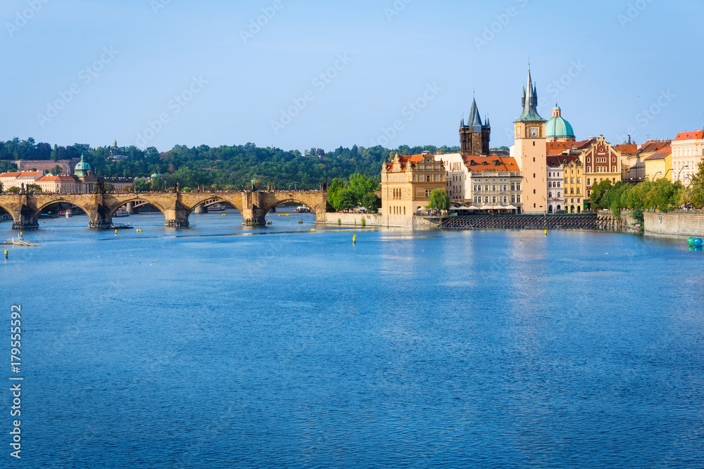 Prague at the Vltava river with Charles Bridge, Czech Republic