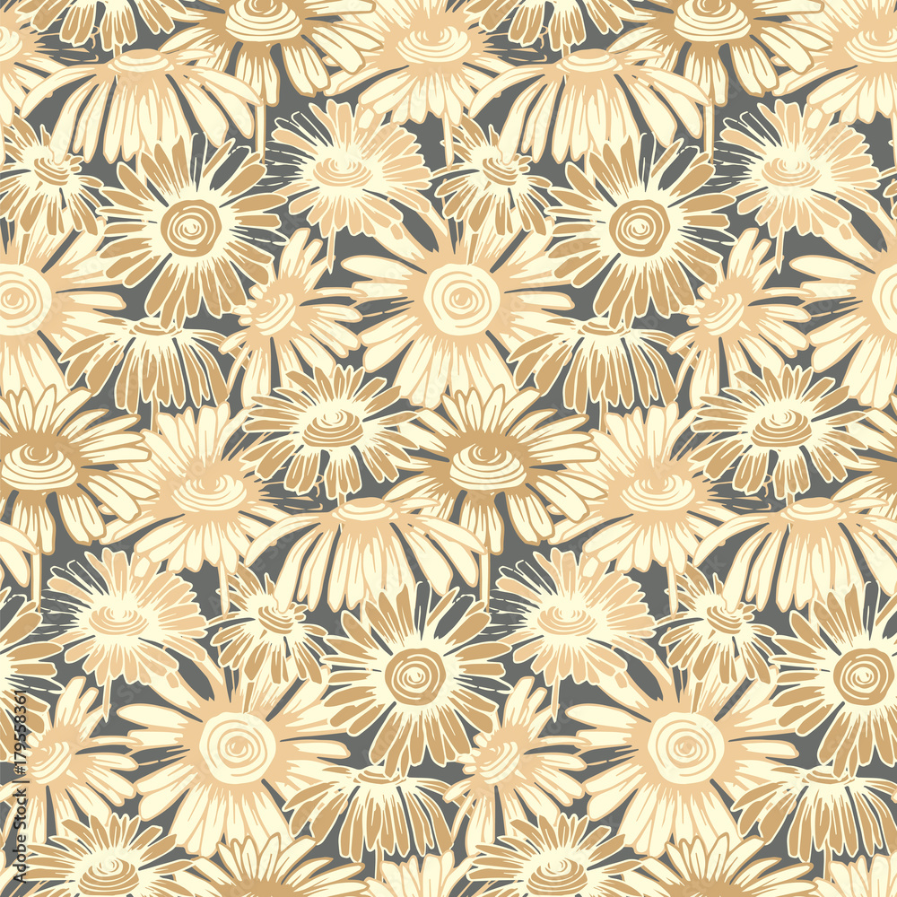 Seamless vector pattern with hand drawn daisy flowers. Design for covers, textile, packaging Seamless vector pattern with hand drawn daisy flowers. Design for covers, textile, packaging