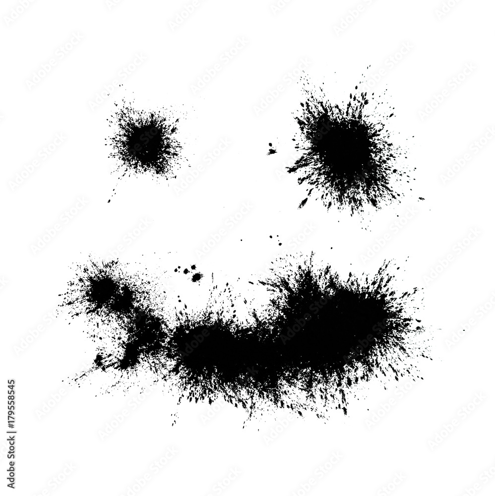 Black powder isolated on white background scattered like happy smiling face. Black powder isolated on white background scattered like happy smiling face.