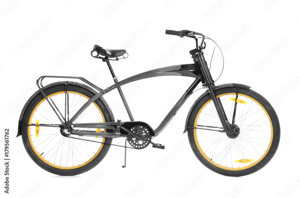 New stylish bicycle on white background