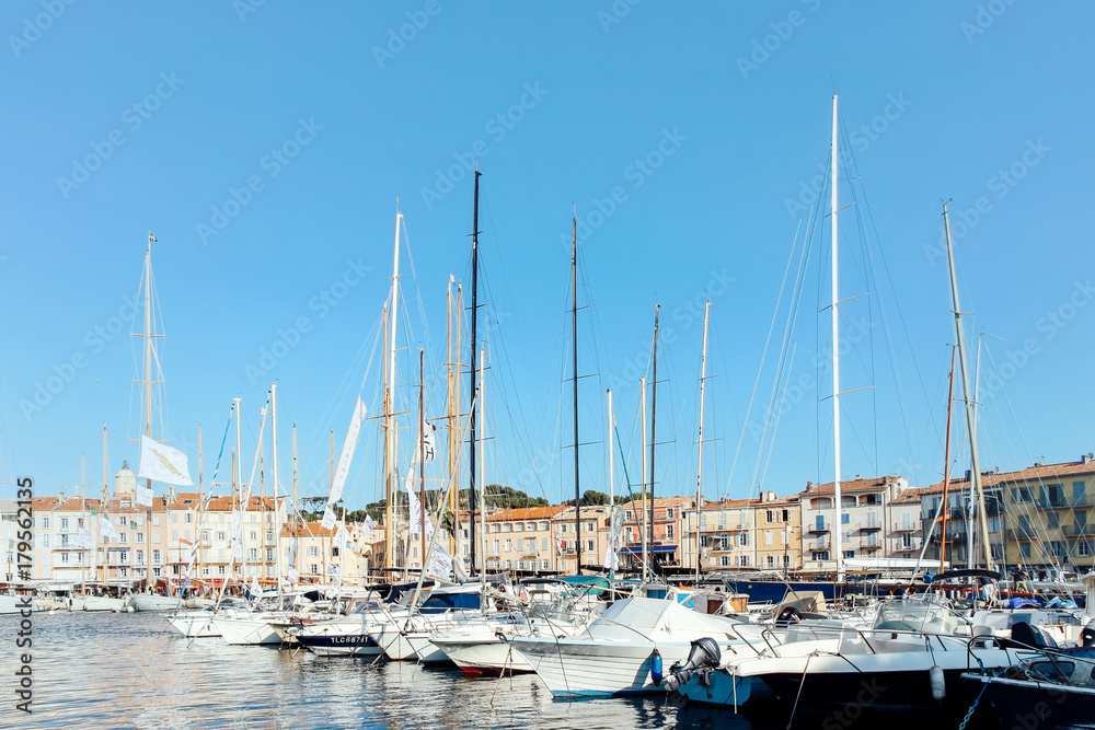 cityscape of boats at pier in Saint Tropez