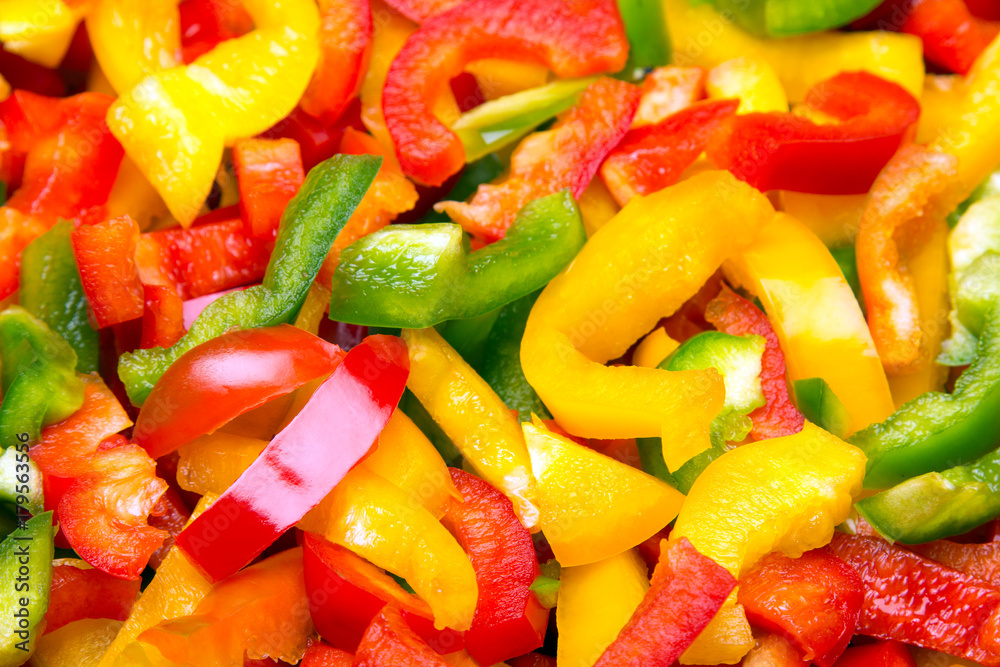 Fresh colorful  cut bell peppers texture for background. Shallow depth of field