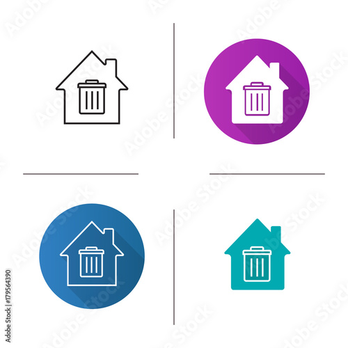House with trashcan inside icon