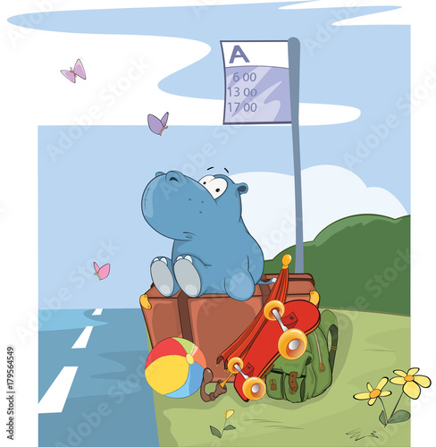 Fotografie Illustration of a Cute Hippo Traveler. Cartoon Character