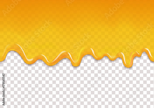 Yellow drips seamless background. Lemon orange jelly or honey drops horizontal vector