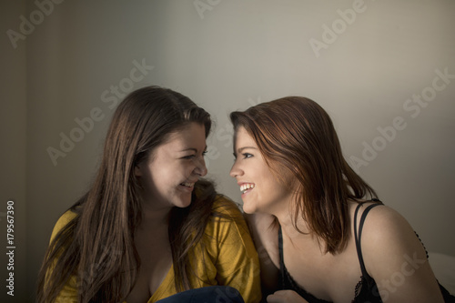 Lesbian couple smiling