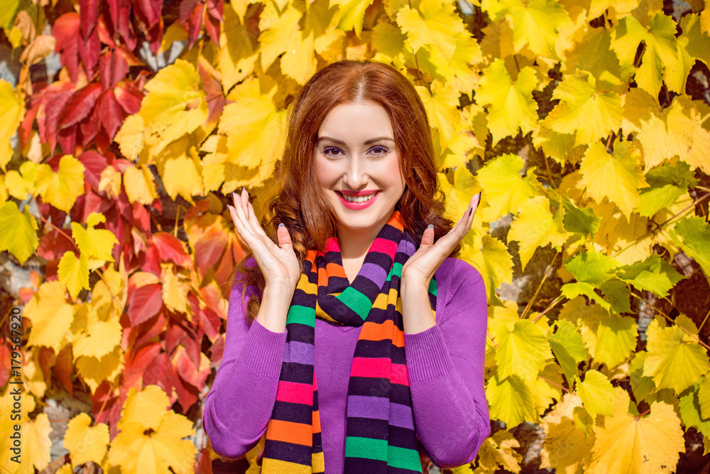 Concept of happy face smiling woman or teenage girl. Lady smiling with perfect smile and white teeth. Nice portrait of a carefree friendly approachable girl with a stunning smile and cute looks