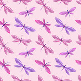 Vector illustration seamless pattern of dragonfly. Background with dragonflies in flight