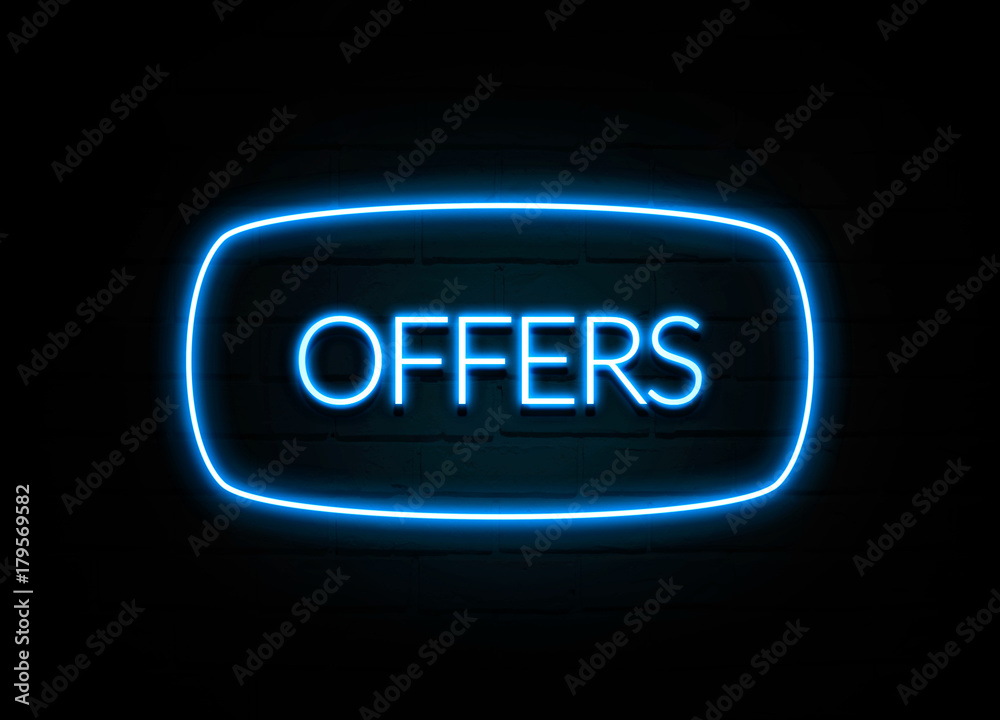 Offers - colorful Neon Sign on brickwall Offers - colorful Neon Sign on brickwall