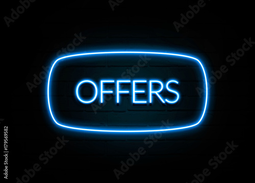 Offers  - colorful Neon Sign on brickwall