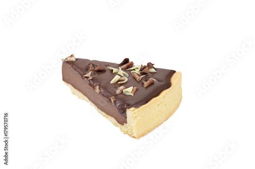 chocolate cheesecake on white background isolated