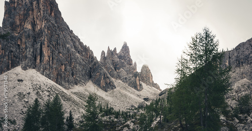 View from Forcella Formin at Croda da Lago on a cloudy day. Cortina D'Ampezzo, Dolomites, Italy photo