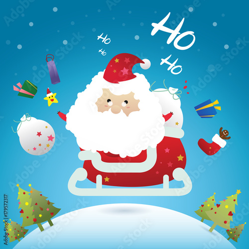 Santa Claus, Celebration Christmas, Holiday vector illustration, Cartoon Funny character, Happy New year, Winter background