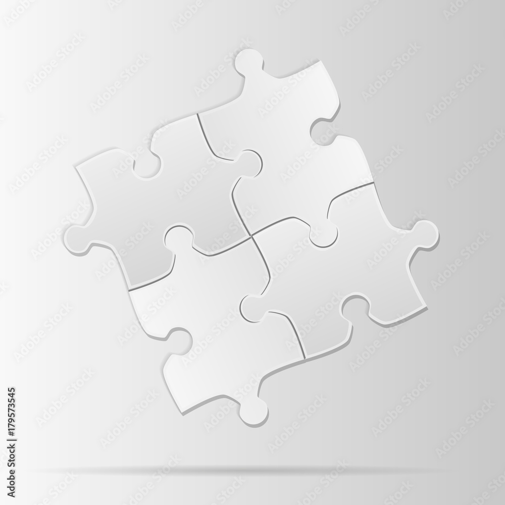 White piece flat puzzle. Puzzle icon white background. Vector