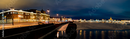 Embankment of St. Petersburg at night, Russia