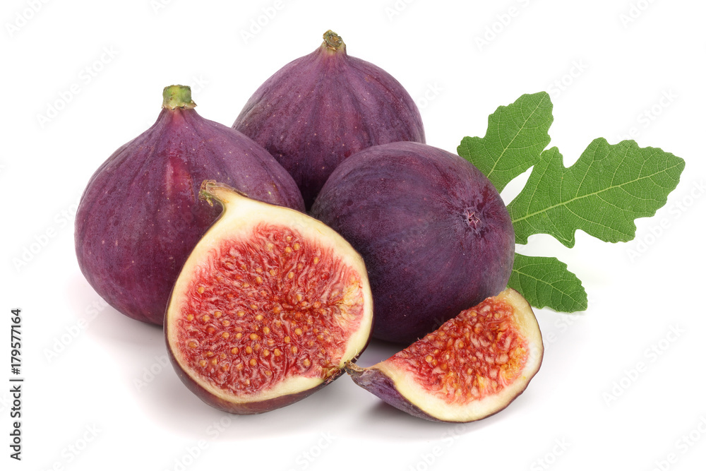 fig fruits with leaves isolated on white background fig fruits with leaves isolated on white background